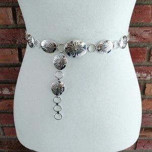 Concho Chain Belt Silver Metal Daisy Flower Floral